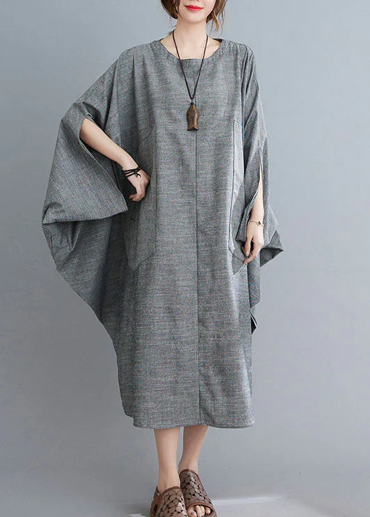 Boutique Grey Bat wing Sleeve Pockets Holiday Dress Spring - Image 2
