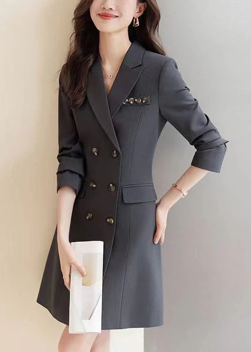 Boutique Grey Double Breast Silm Fit Coat Dresses Spring - Image 3