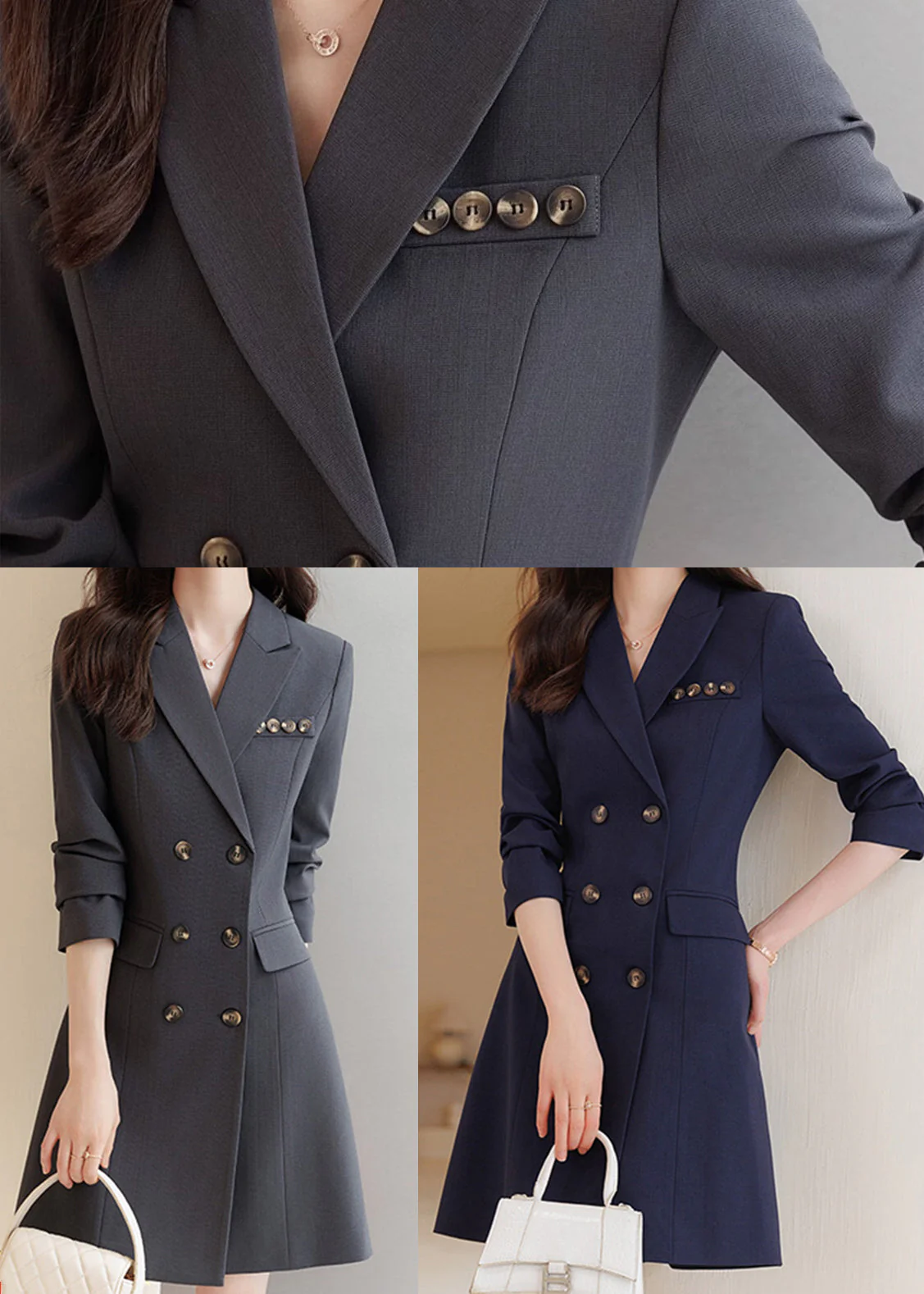 Boutique Grey Double Breast Silm Fit Coat Dresses Spring - Image 5