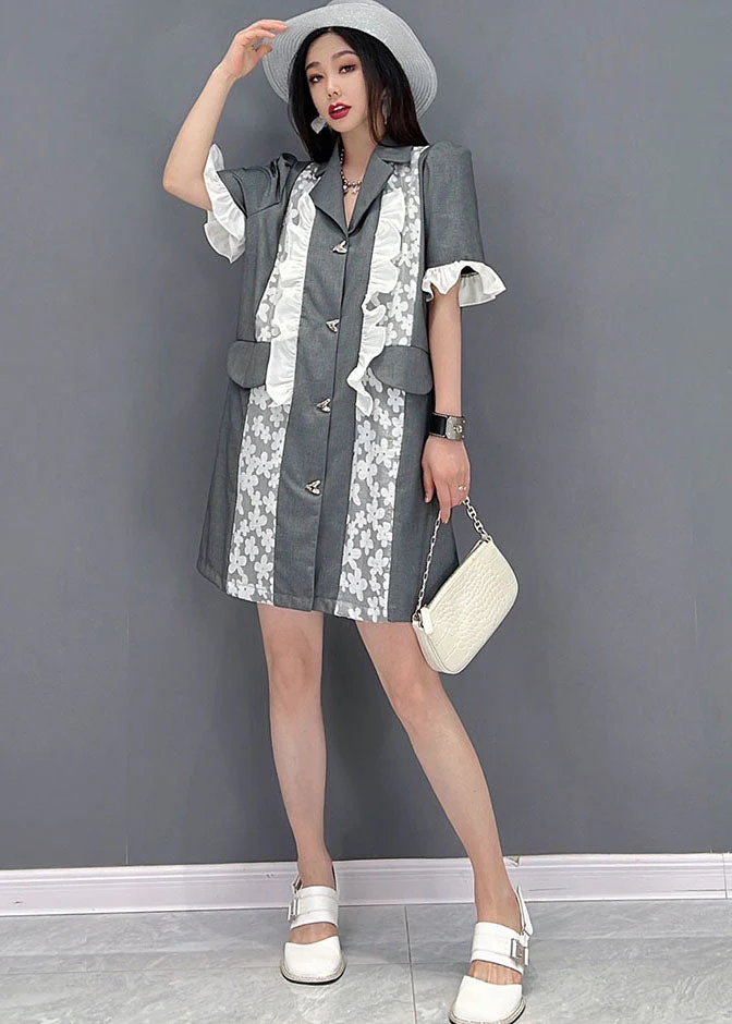 Boutique Grey Original Design Peter Pan Collar Patchwork Formal Dresses Butterfly Sleeve - Image 2