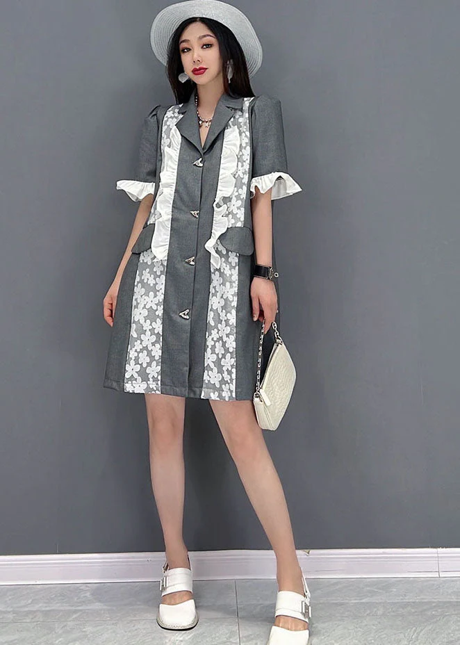 Boutique Grey Original Design Peter Pan Collar Patchwork Formal Dresses Butterfly Sleeve - Image 3