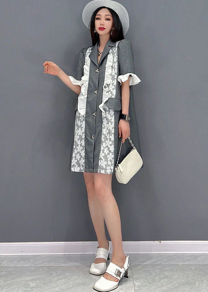 Boutique Grey Original Design Peter Pan Collar Patchwork Formal Dresses Butterfly Sleeve - Image 4