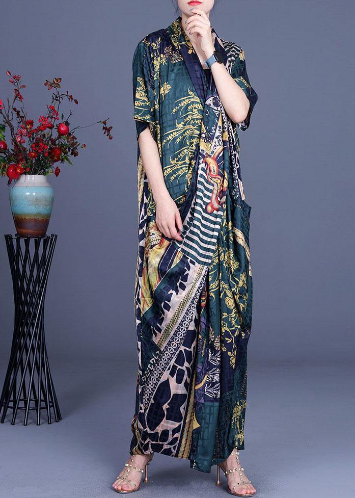 Boutique Khaki Print Overlapping Asymmetrical Design Chiffon Summer Maxi Dress - Image 2