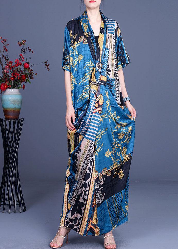 Boutique Khaki Print Overlapping Asymmetrical Design Chiffon Summer Maxi Dress - Image 3