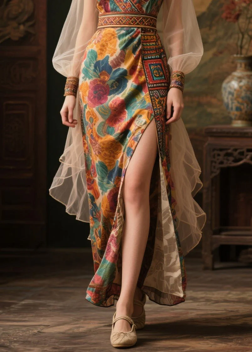 Boutique Khaki Print Side Open Chiffon Dresses Summer - Image 4