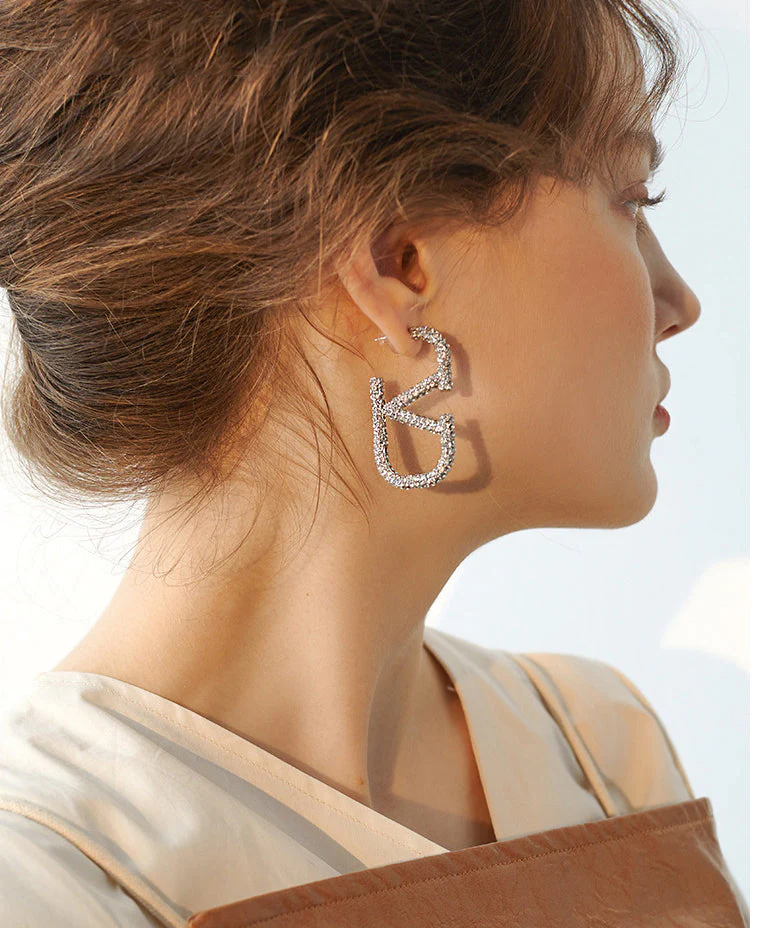 Boutique Letter Sparkling Zircon Drop Earrings