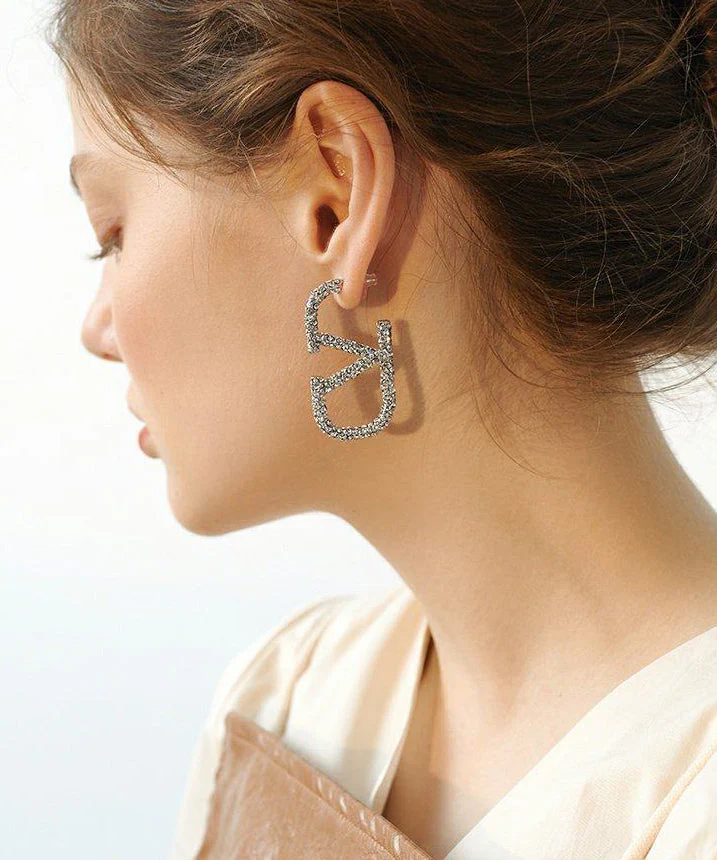 Boutique Letter Sparkling Zircon Drop Earrings - Image 4