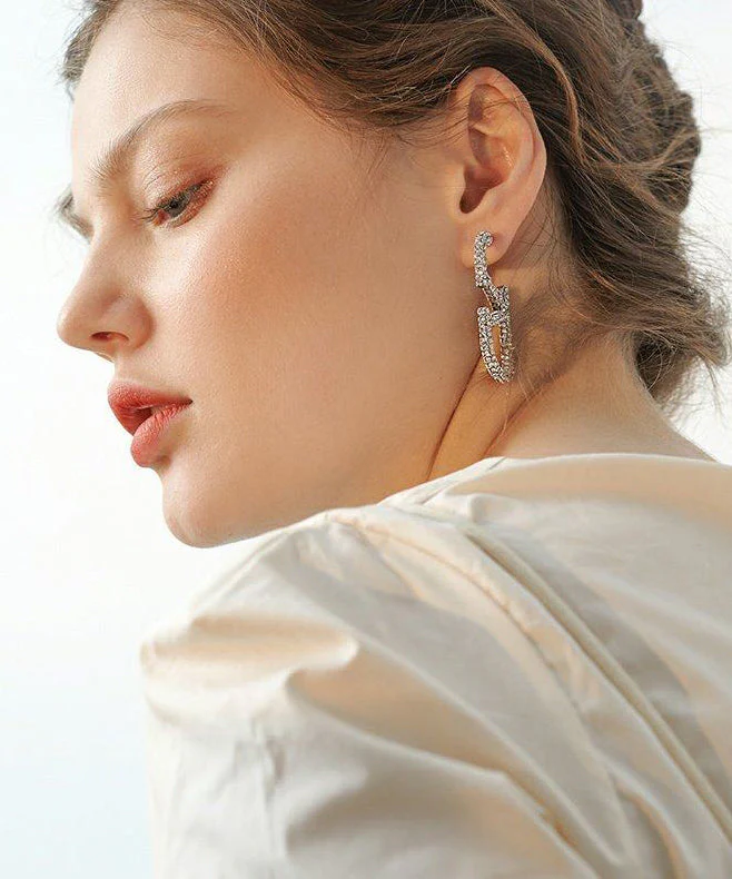 Boutique Letter Sparkling Zircon Drop Earrings - Image 5