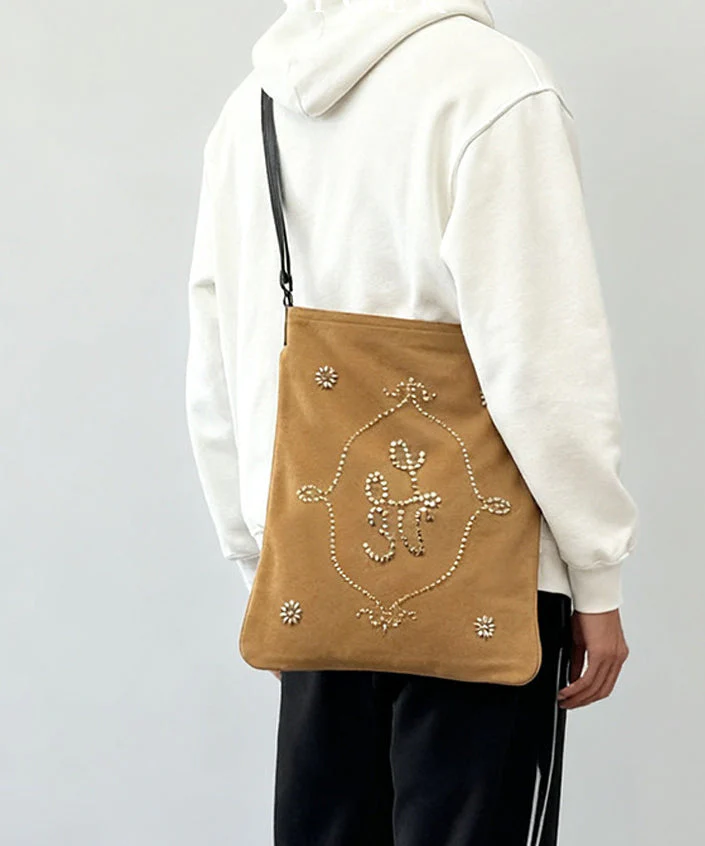 Boutique Light Camel Embroidered Large Capacity Suede Women Handbags - Image 4