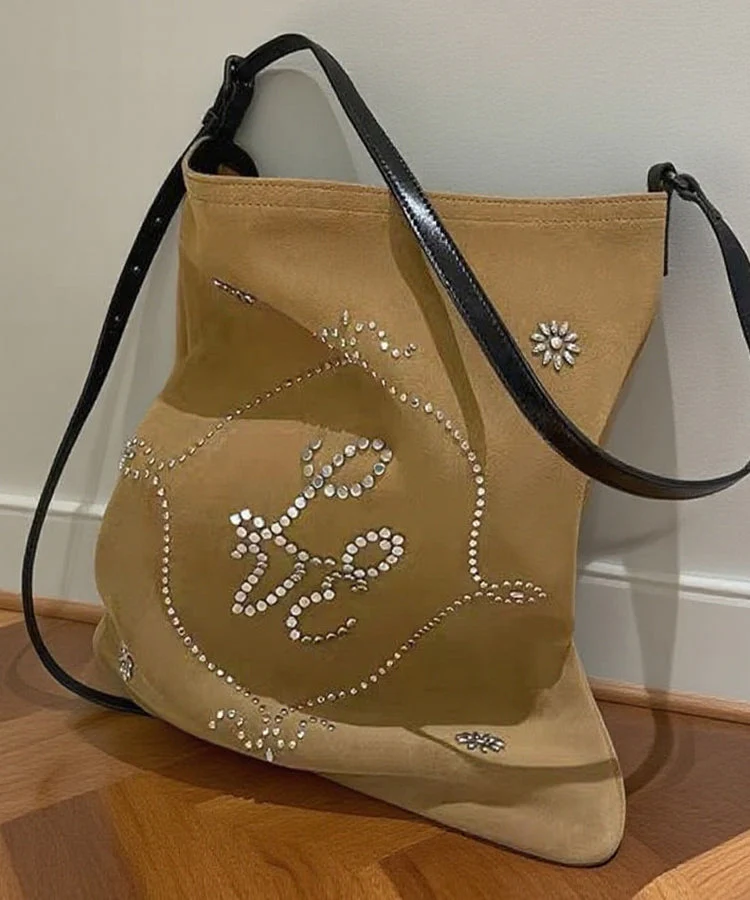 Boutique Light Camel Embroidered Large Capacity Suede Women Handbags - Image 5