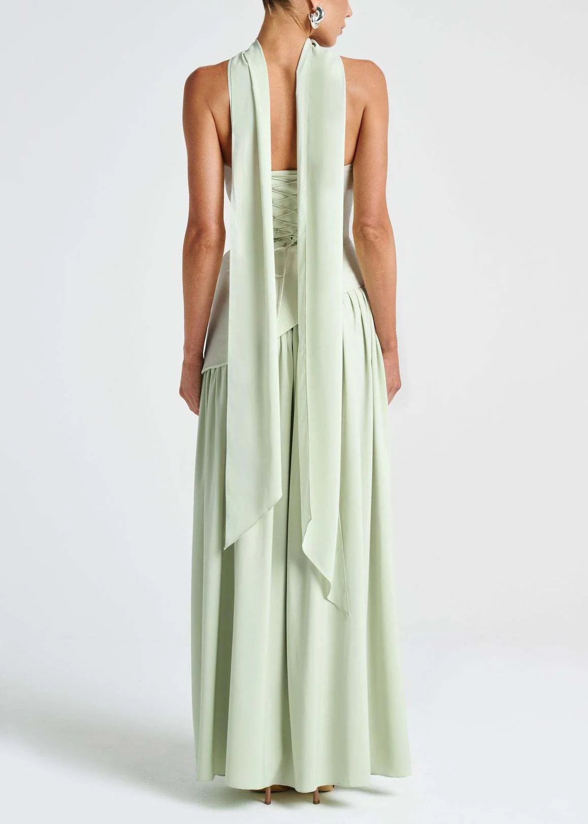 Boutique Light Green Side Open Scarf Strapless Dresses Summer - Image 4