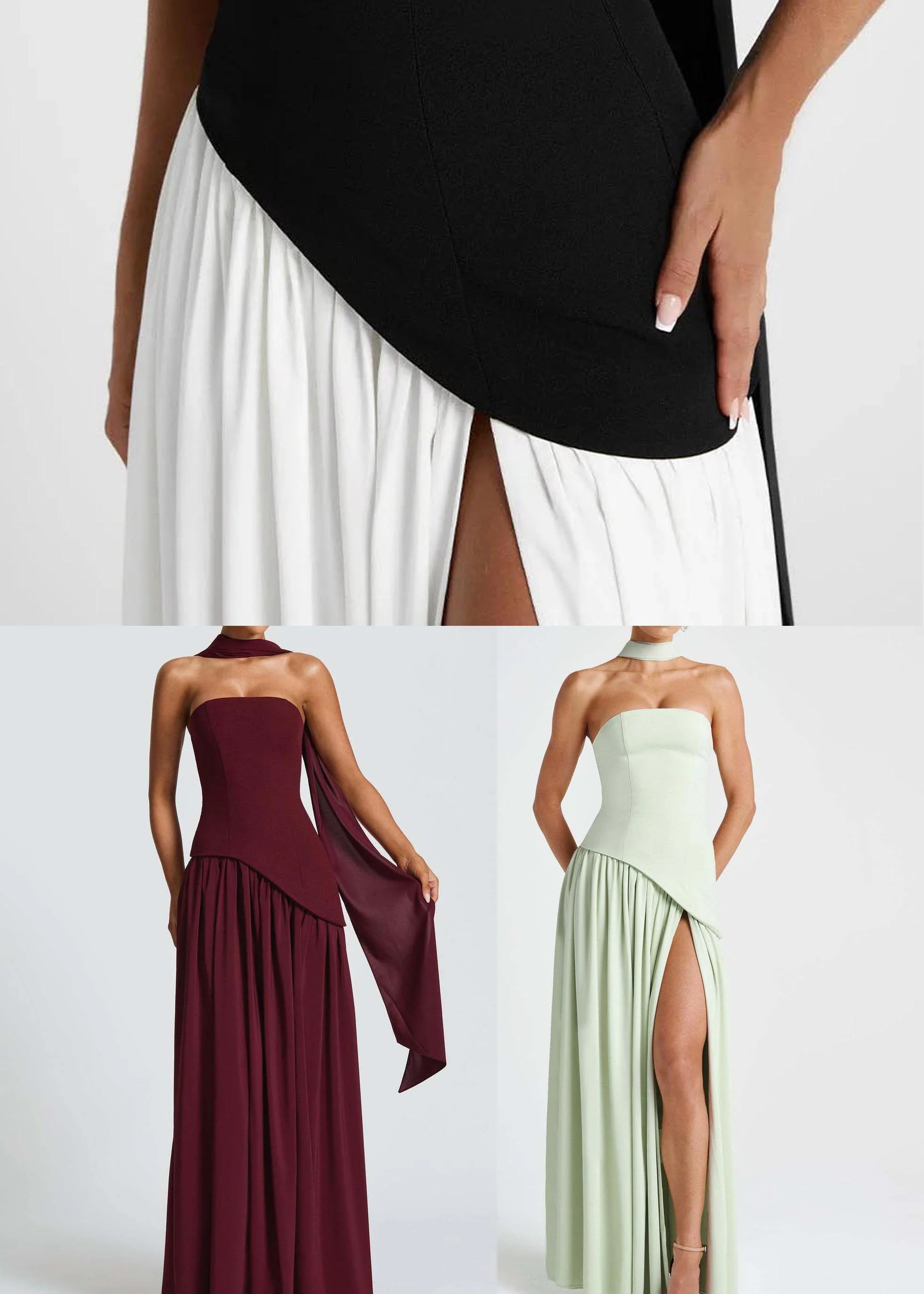 Boutique Light Green Side Open Scarf Strapless Dresses Summer - Image 5