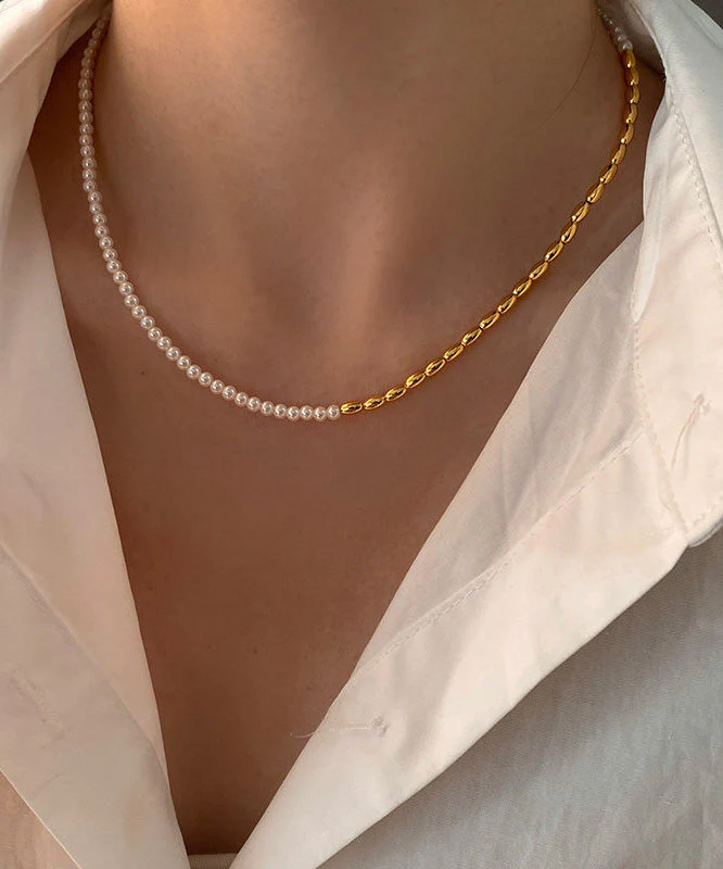 Boutique Luxury Colorblock Pearl Gilding Necklace