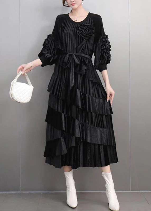 Boutique Mulberry O-Neck Floral Tie Waist Maxi Dresses Bracelet Sleeve - Image 2