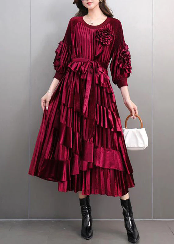 Boutique Mulberry O-Neck Floral Tie Waist Maxi Dresses Bracelet Sleeve - Image 3