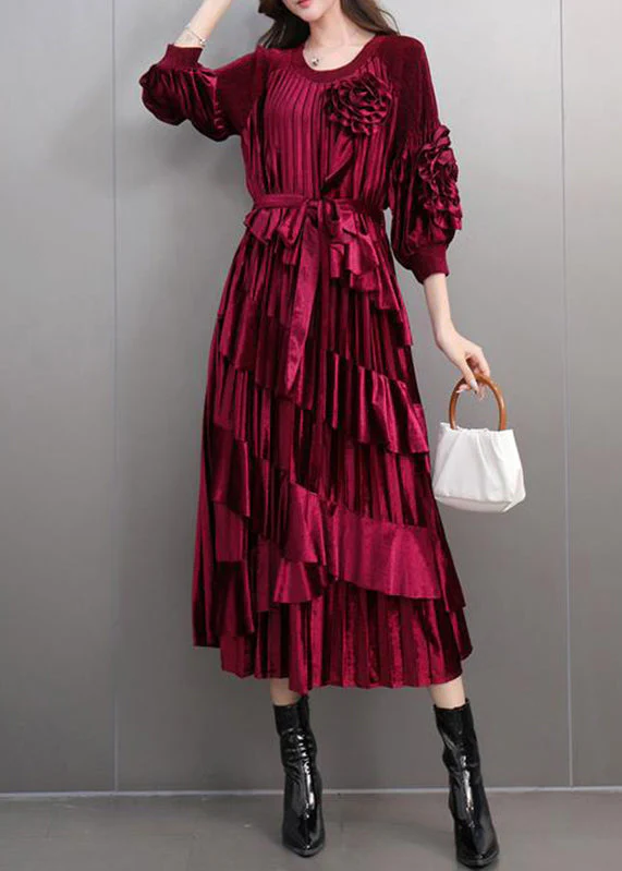 Boutique Mulberry O-Neck Floral Tie Waist Maxi Dresses Bracelet Sleeve - Image 4