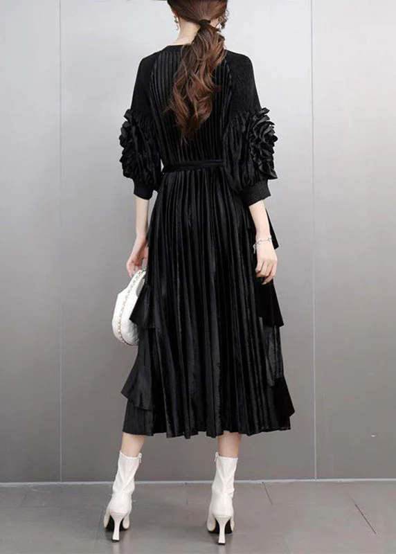 Boutique Mulberry O-Neck Floral Tie Waist Maxi Dresses Bracelet Sleeve - Image 5