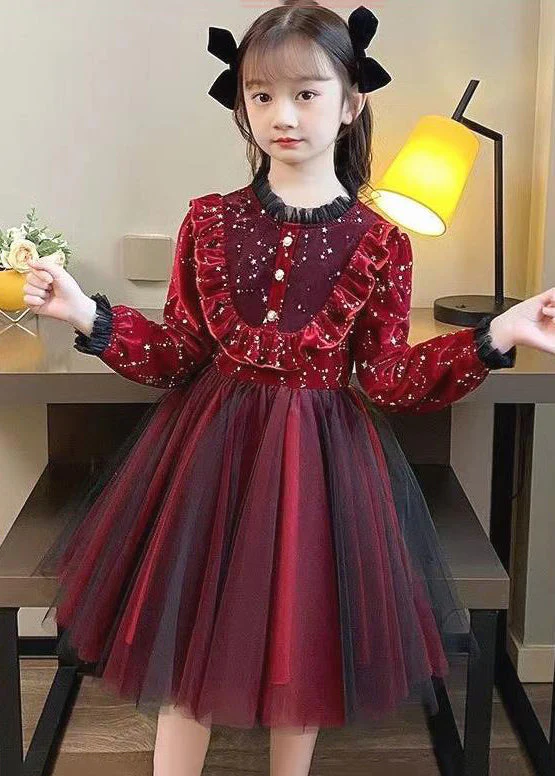 Boutique Mulberry Ruffled Patchwork Warm Fleece Baby Girls Dress Fall - Image 2
