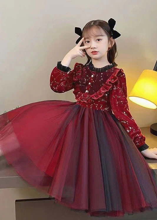 Boutique Mulberry Ruffled Patchwork Warm Fleece Baby Girls Dress Fall - Image 4