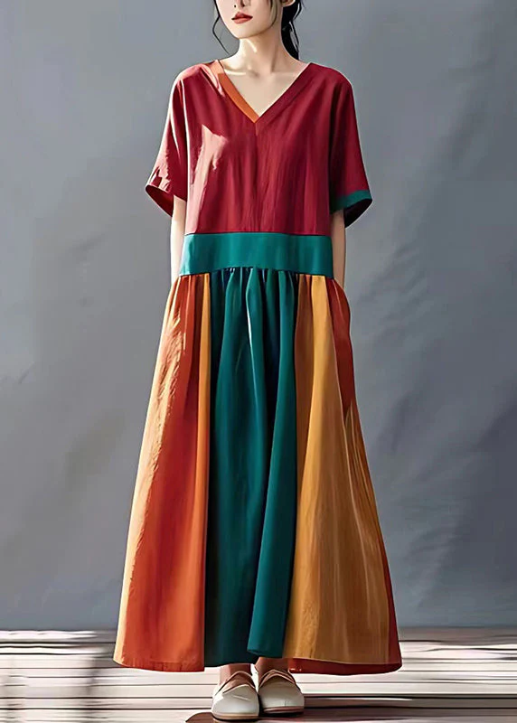 Boutique Mulberry V Neck Patchwork Cotton Holiday Dress Summer - Image 2