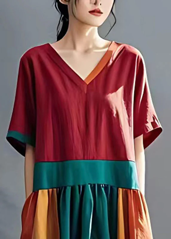Boutique Mulberry V Neck Patchwork Cotton Holiday Dress Summer - Image 3