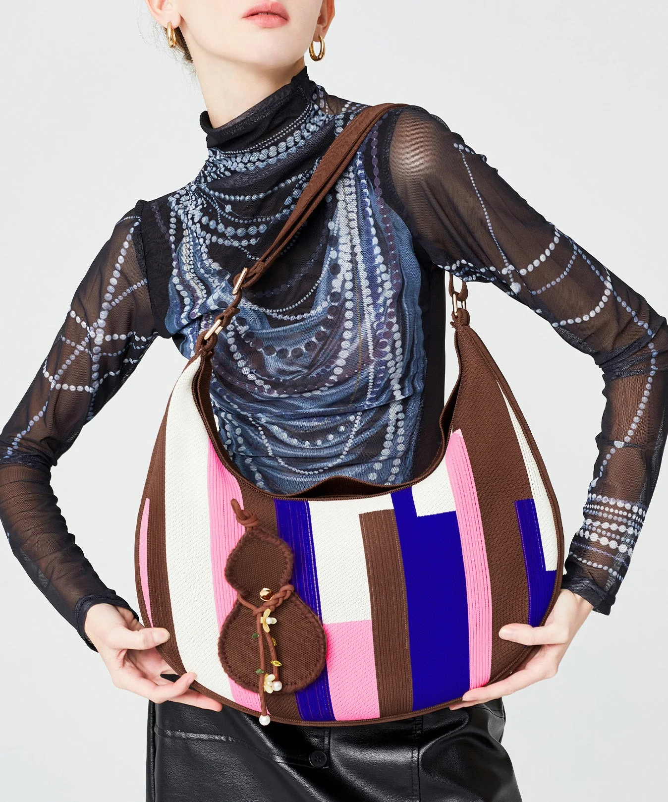 Boutique Multicolour Solid Durable Pendant Cotton Hobo Bag - Image 3
