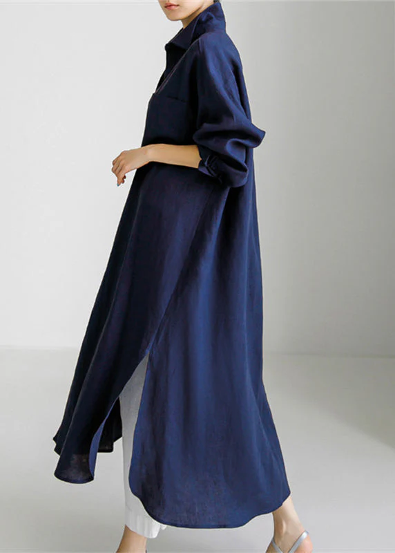 Boutique Navy Peter Pan Collar Cotton Shirts Dresses Spring - Image 5