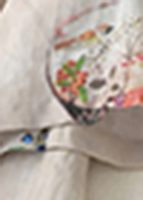 Boutique O Neck Print Side Open Linen Dress Bracelet Sleeve - Image 3