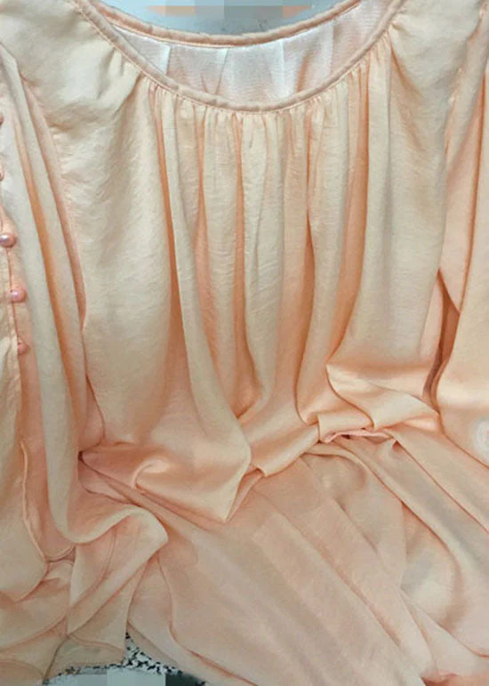 Boutique Orange Pink O-Neck Tie Waist Exra Large Hem Silk Robe Dresses Batwing Sleeve - Image 4