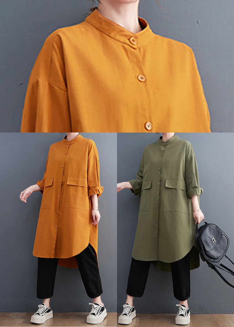 Boutique Orange Stand Collar Pockets Cotton Maxi Dress Fall - Image 5