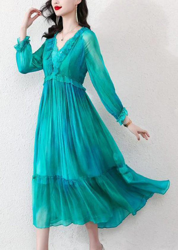 Boutique Peacock Blue Ruffled Exra Large Hem Chiffon Beach Dress Spring - Image 2