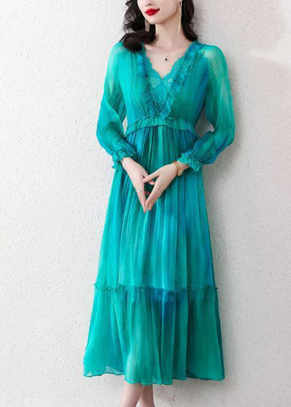 Boutique Peacock Blue Ruffled Exra Large Hem Chiffon Beach Dress Spring - Image 3