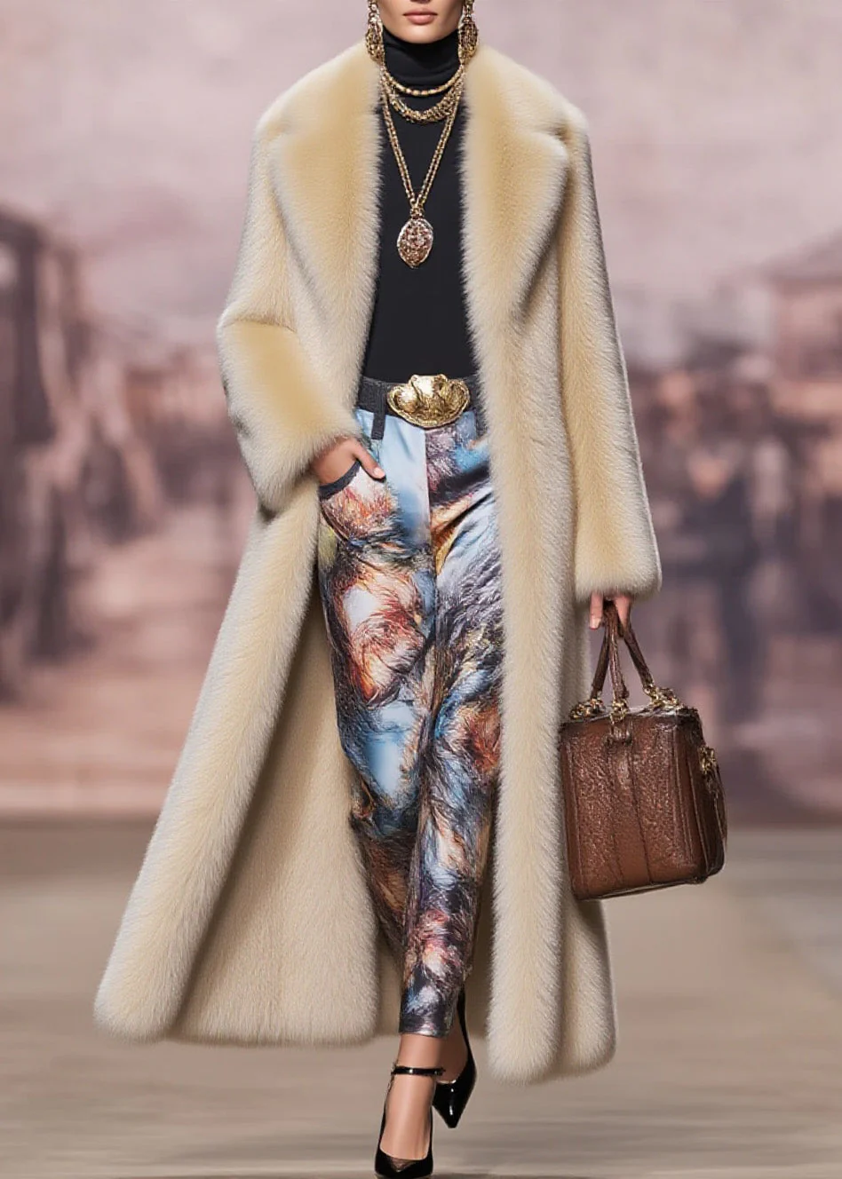 Boutique Peter Pan Collar Pockets Faux Fur Trench Winter - Image 3