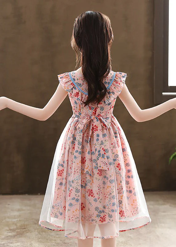 Boutique Pink Cinched Print Tulle Kids Girls Robe Dresses Summer - Image 5
