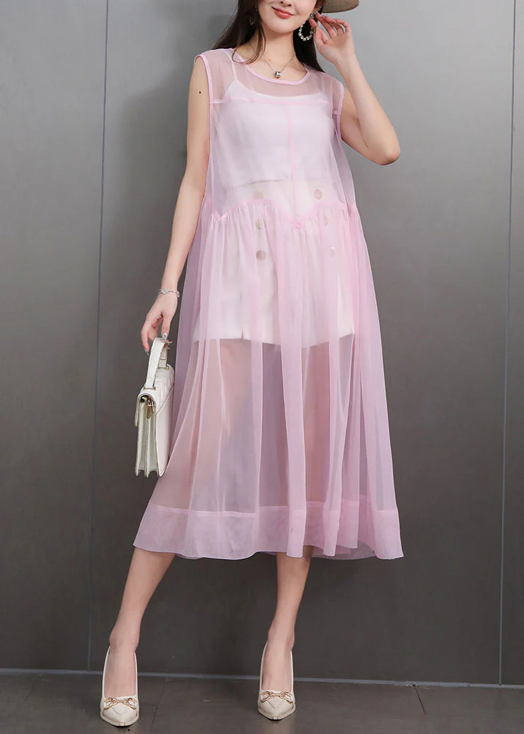 Boutique Pink Exra Large Hem Tulle Sheer Dress Sleeveless - Image 2