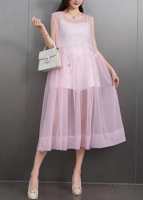 Boutique Pink Exra Large Hem Tulle Sheer Dress Sleeveless - Image 3