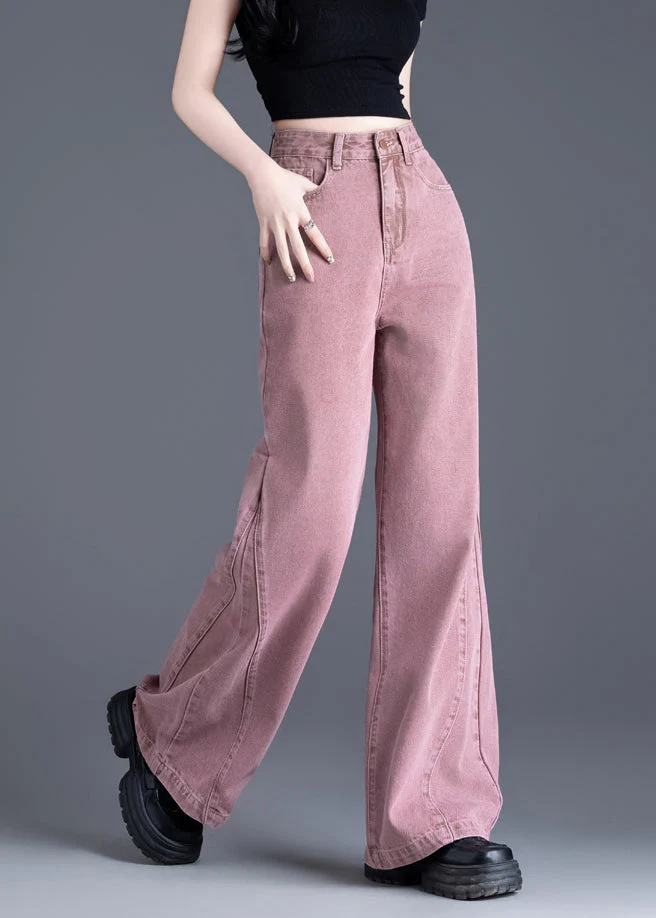 Boutique Pink Oversized Patchwork Denim Pants Spring - Image 2