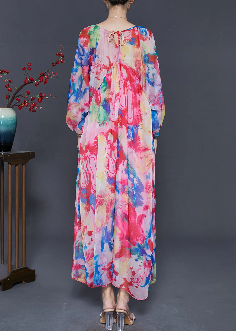 Boutique Pink Oversized Print Chiffon Beach Dresses Spring - Image 4
