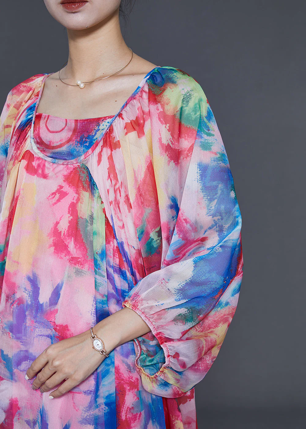 Boutique Pink Oversized Print Chiffon Beach Dresses Spring - Image 5