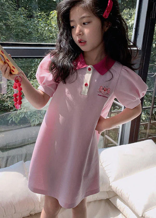 Boutique Pink Peter Pan Collar Patchwork Cotton Kids Girls Dresses Summer - Image 3