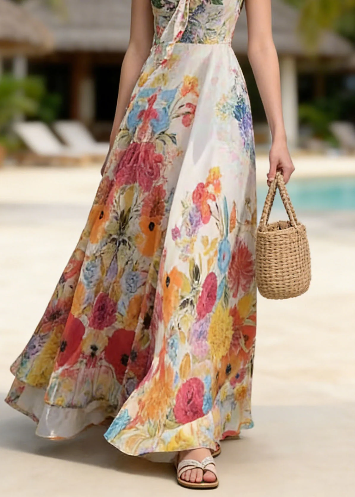Boutique Print Chiffon Holiday Spaghetti Strap Dress Summer - Image 4
