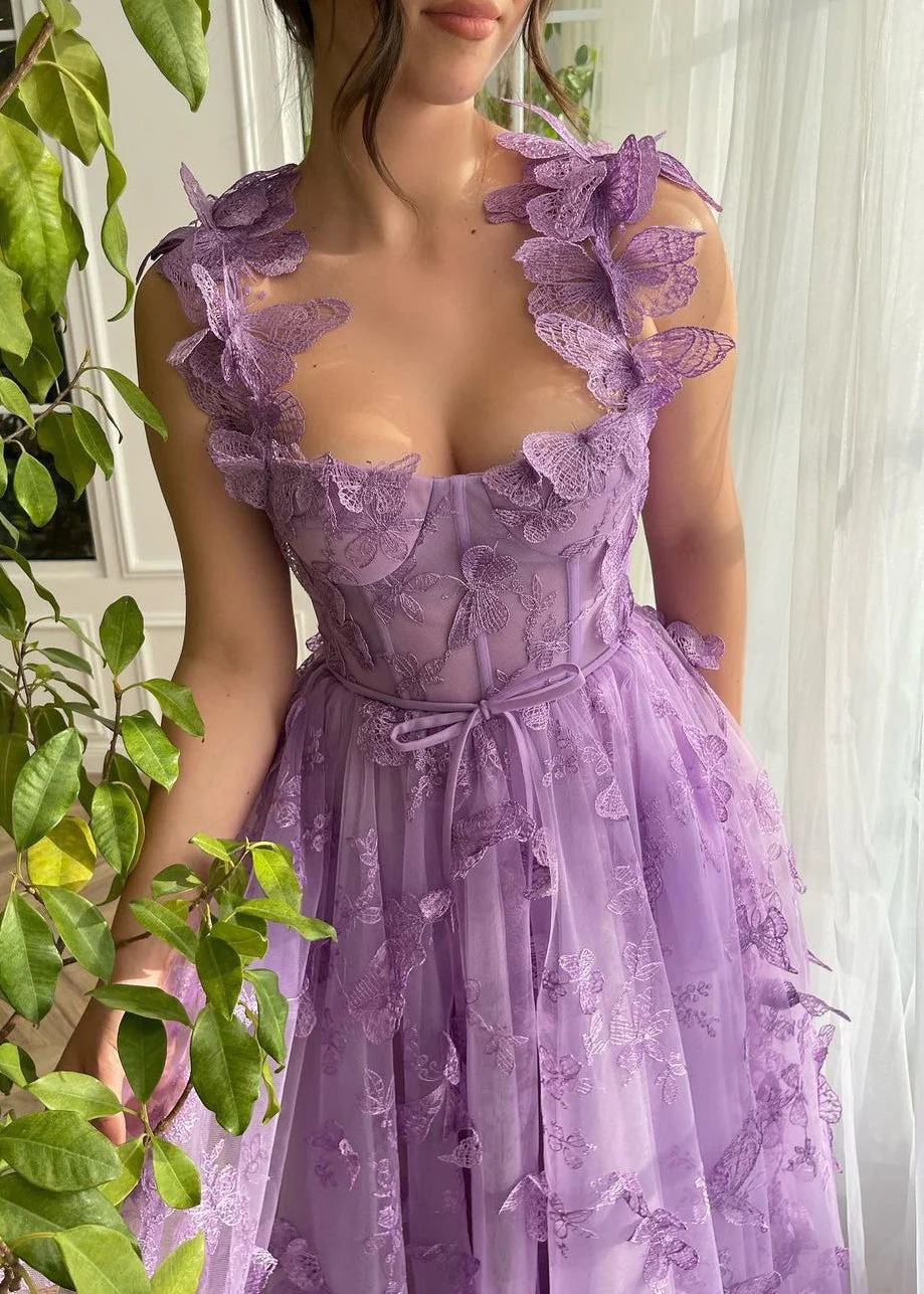 Boutique Purple Butterfly Wrinkled Patchwork Long Dresses Summer - Image 2