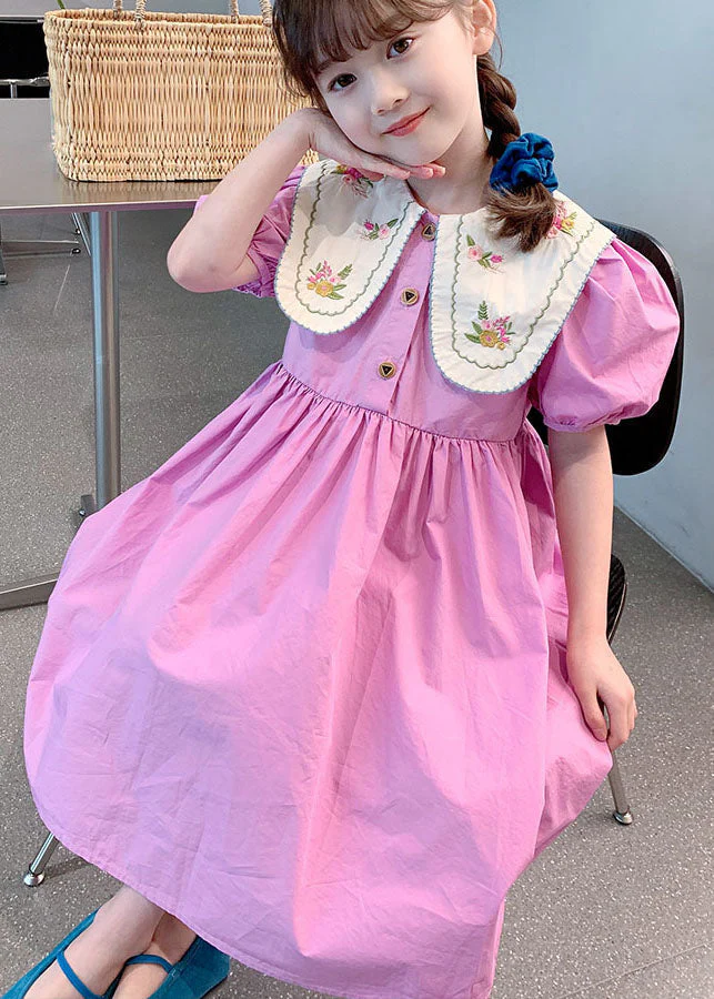 Boutique Purple Embroideried Patchwork Cotton Kids Girls Dress Summer - Image 4
