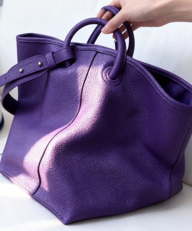 Boutique Purple Large Capacity Calf Leather Tote Bag - Image 3
