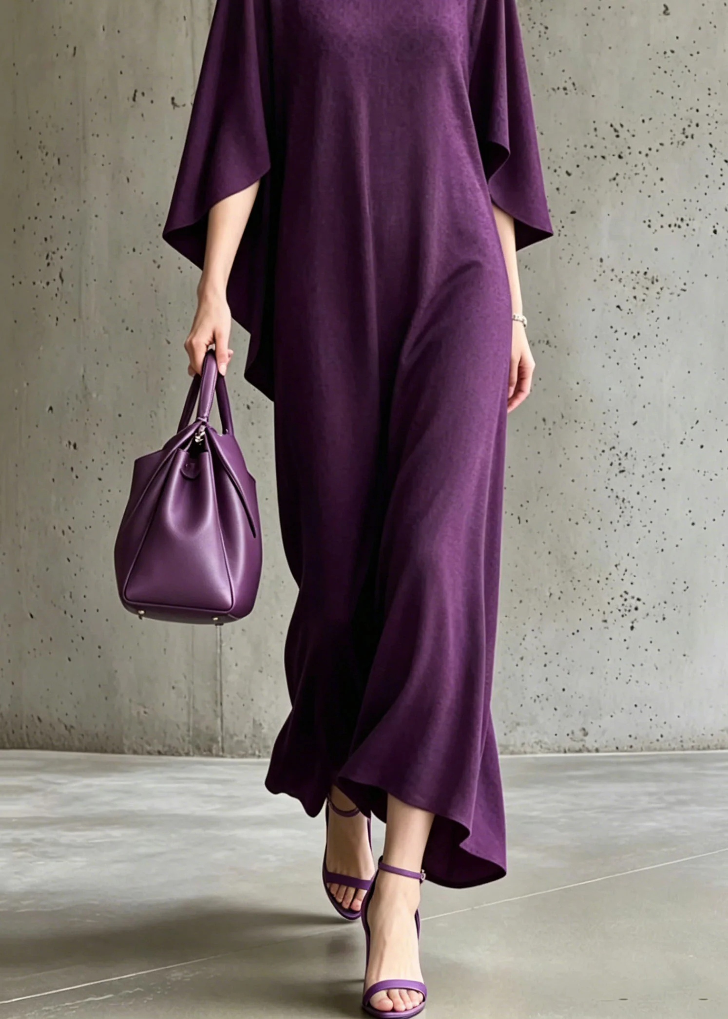 Boutique Purple O Neck Cotton Long Dress Summer - Image 4