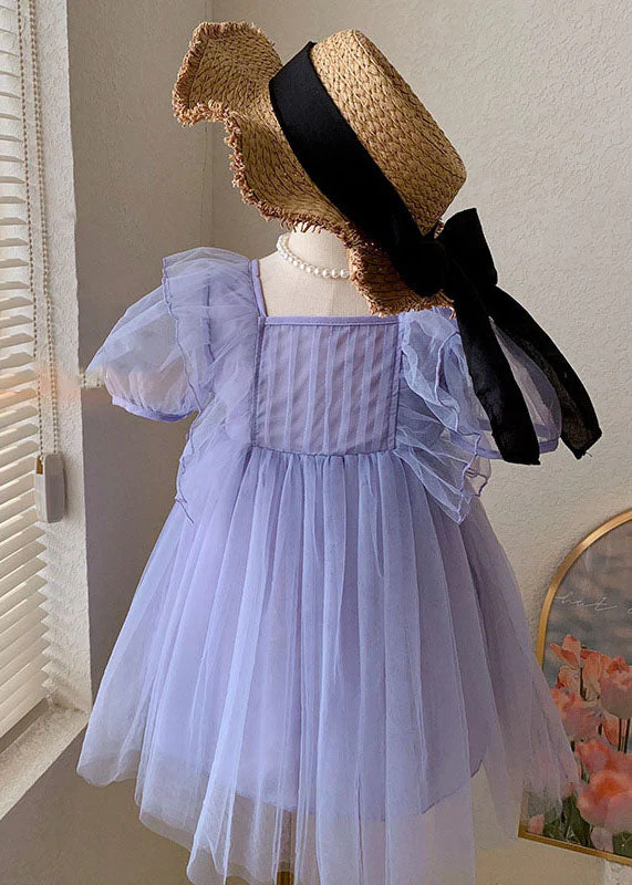 Boutique Purple Ruffled Patchwork Tulle Baby Girls Princess Dress Summer - Image 2