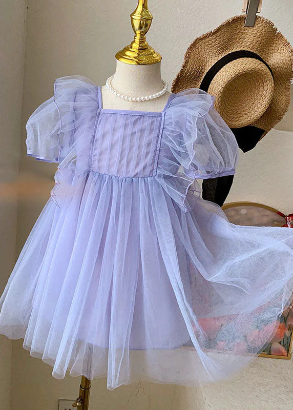 Boutique Purple Ruffled Patchwork Tulle Baby Girls Princess Dress Summer - Image 3