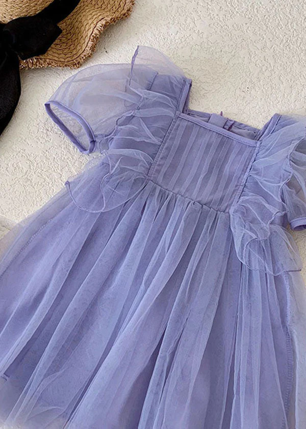 Boutique Purple Ruffled Patchwork Tulle Baby Girls Princess Dress Summer - Image 4