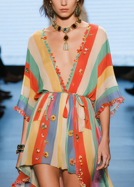 Boutique Rainbow Asymmetrical Floral Chiffon Holiday Dress Summer - Image 2