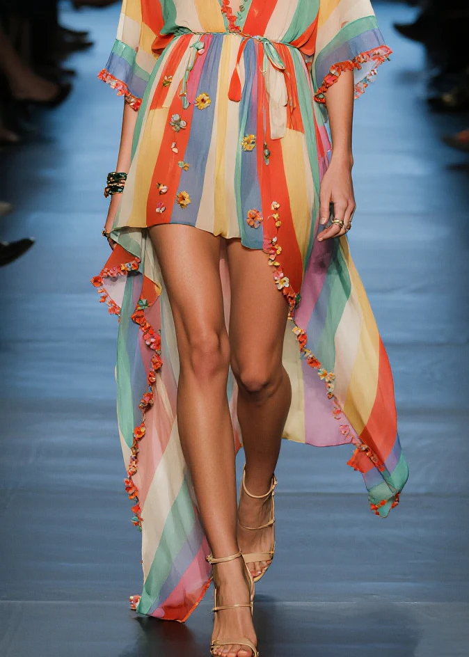Boutique Rainbow Asymmetrical Floral Chiffon Holiday Dress Summer - Image 4